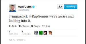 Tweet Matt Cutts about rapgenius.com