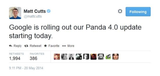 Matt Cutts - Panda 4.0 tweet US