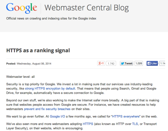 webmaster central blog https ranking factor
