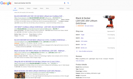 Google: black and decker SERP US