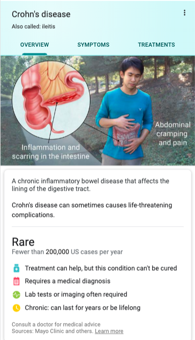 Screenshot eines Knowledge Panel bei Google zum Thema Morbus Crohn