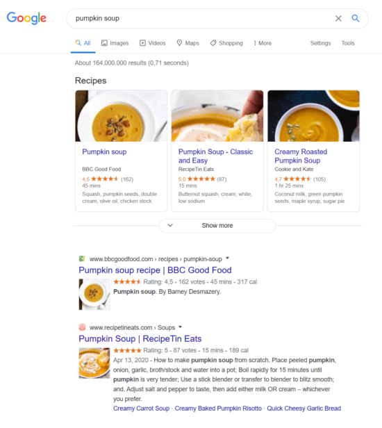 schema.org - Example "Pumkin Soup"
